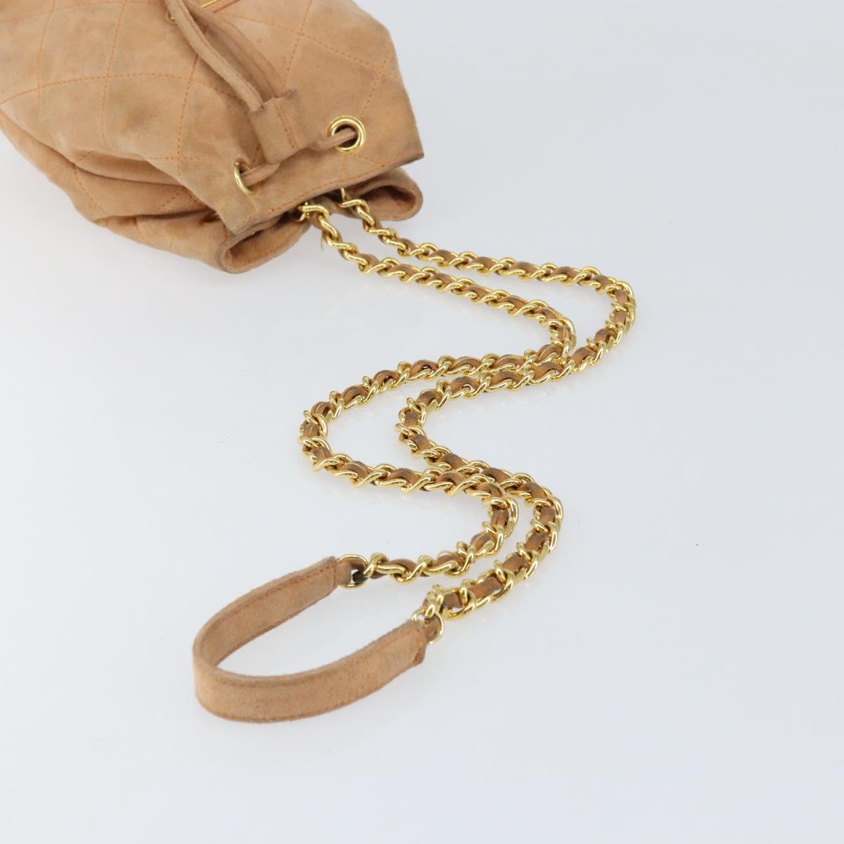 PRADA Chain Shoulder Bag Suede Orange Gold Auth bs31389