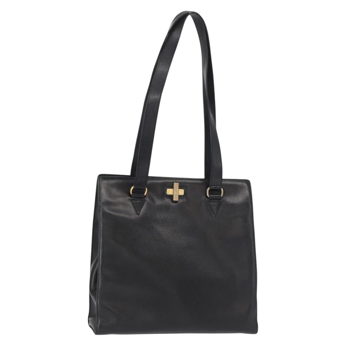 CELINE Tote Bag Leather Black Gold Auth bs31390