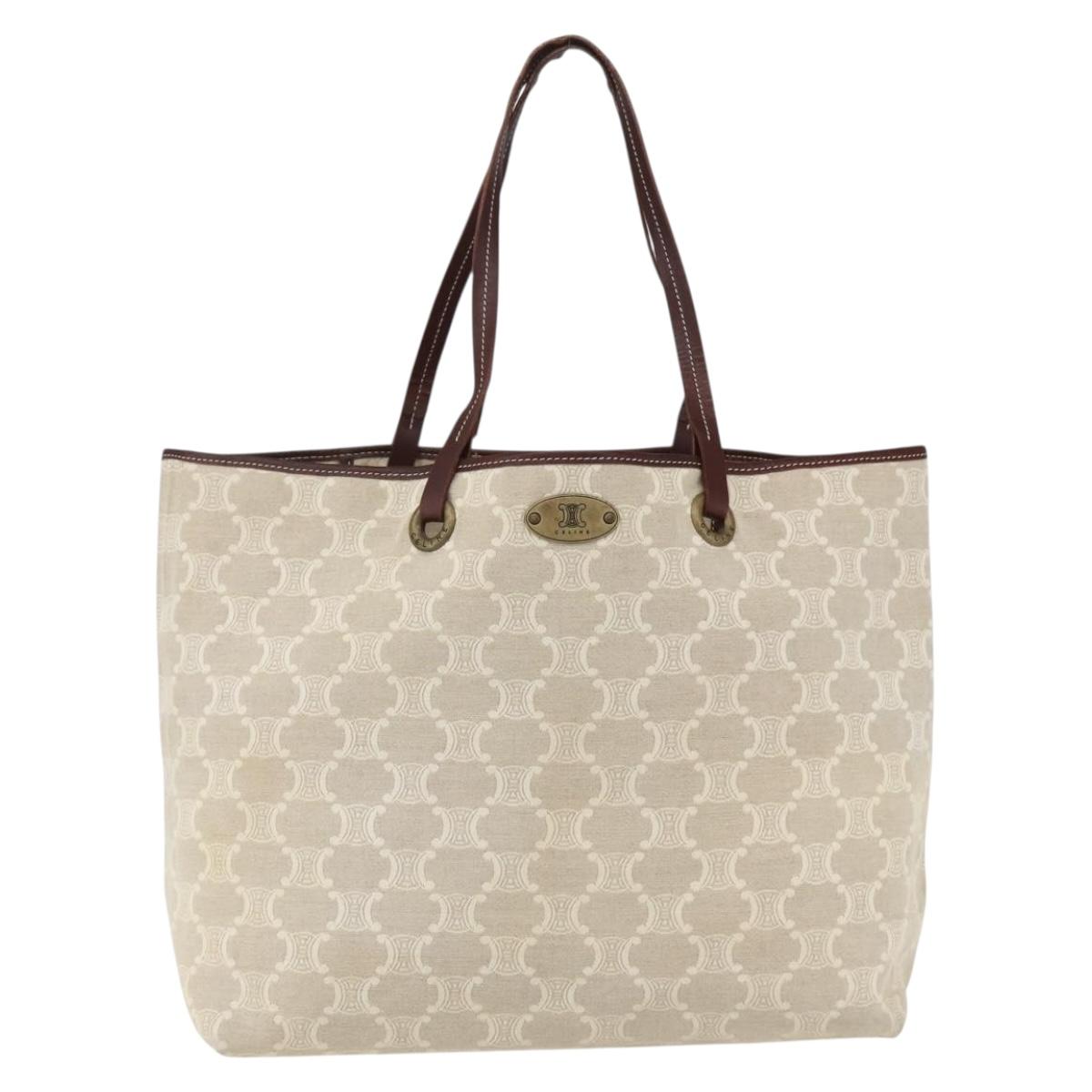 CELINE Triomphe Tote Bag Canvas Beige Auth bs31391