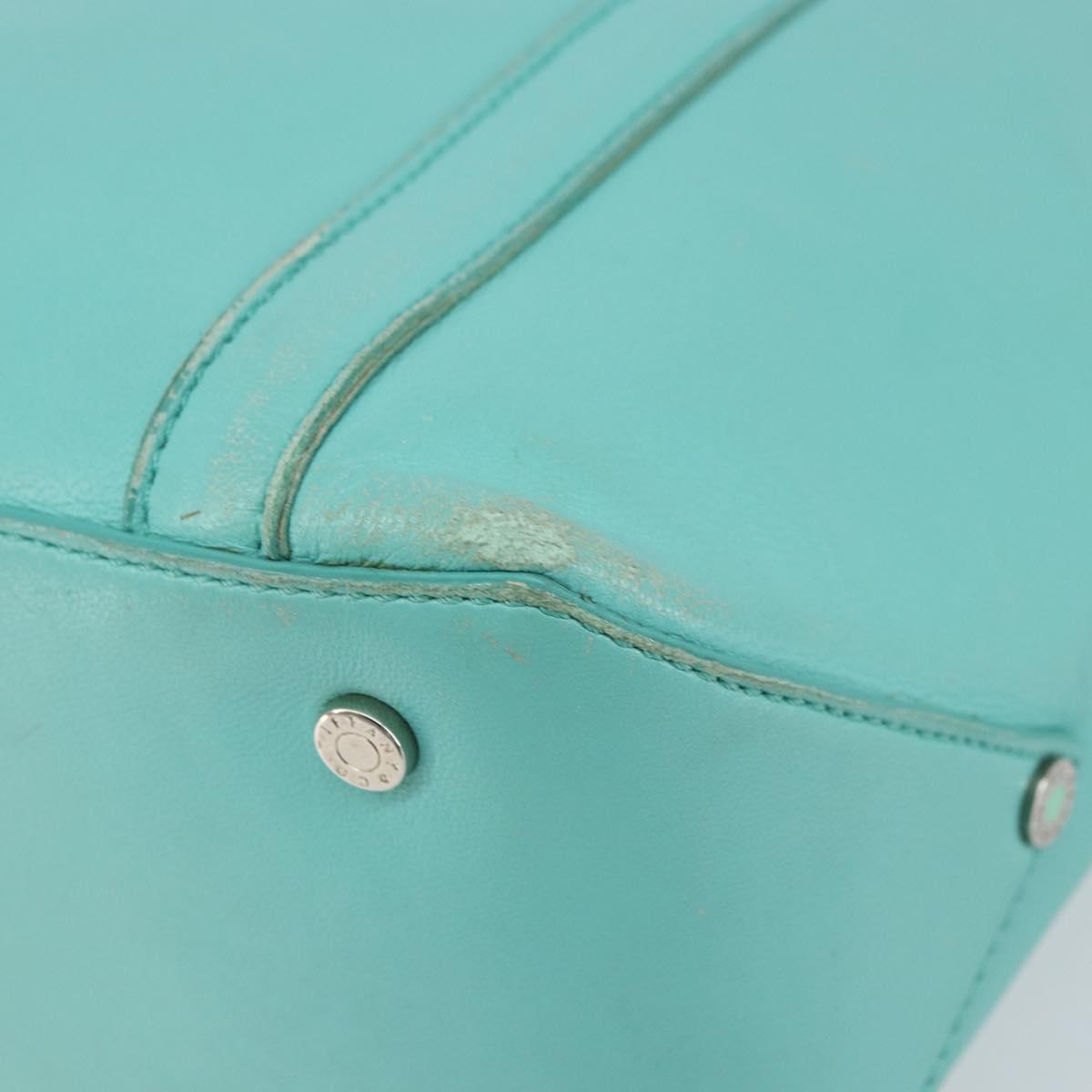 TIFFANY&Co. Hand Bag Leather Turquoise Blue Silver Auth bs31392