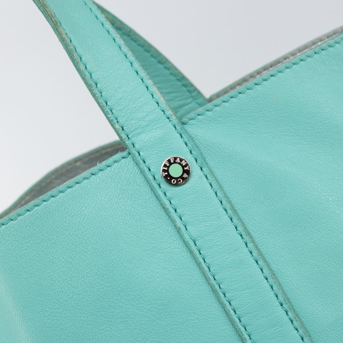 TIFFANY&Co. Hand Bag Leather Turquoise Blue Silver Auth bs31392