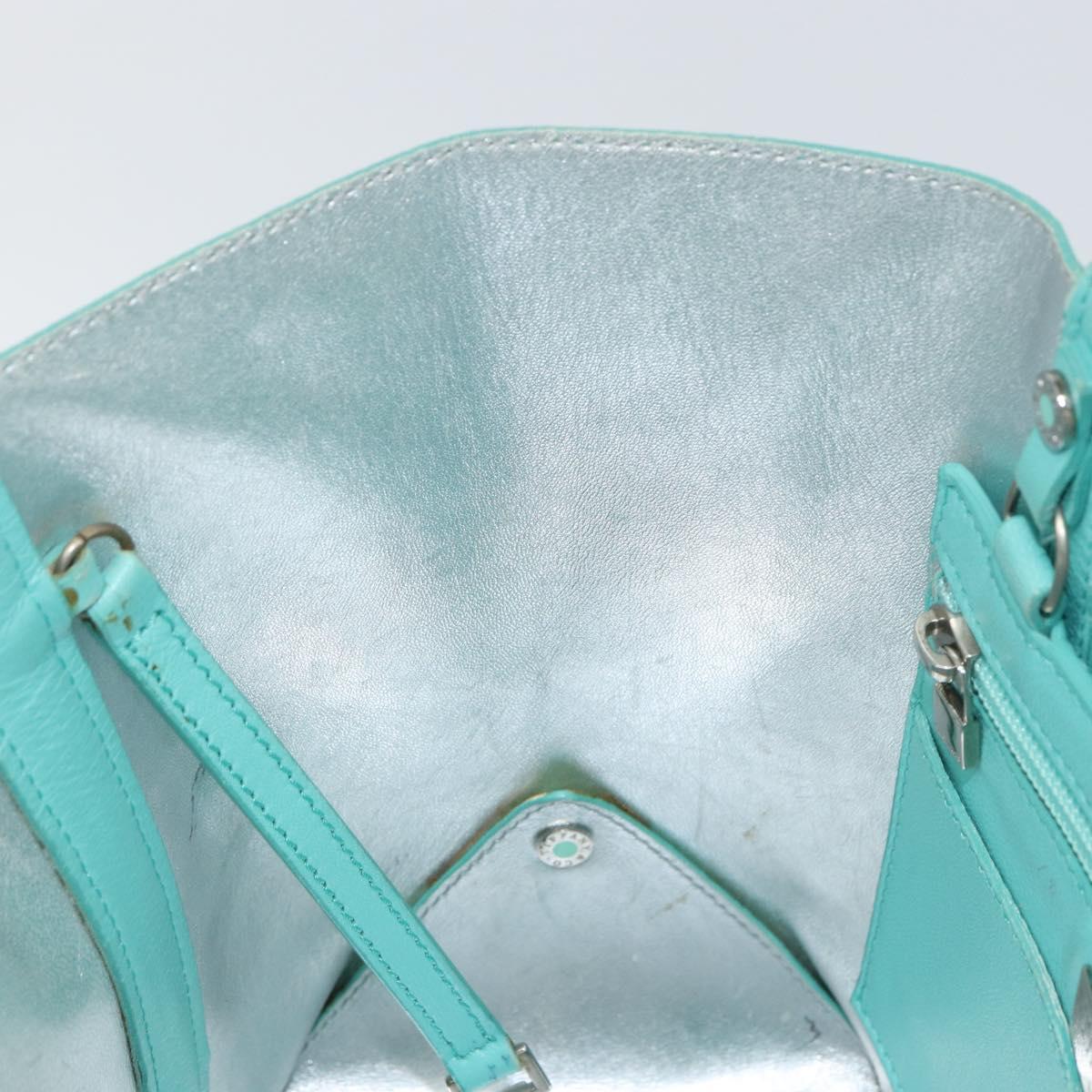 TIFFANY&Co. Hand Bag Leather Turquoise Blue Silver Auth bs31392