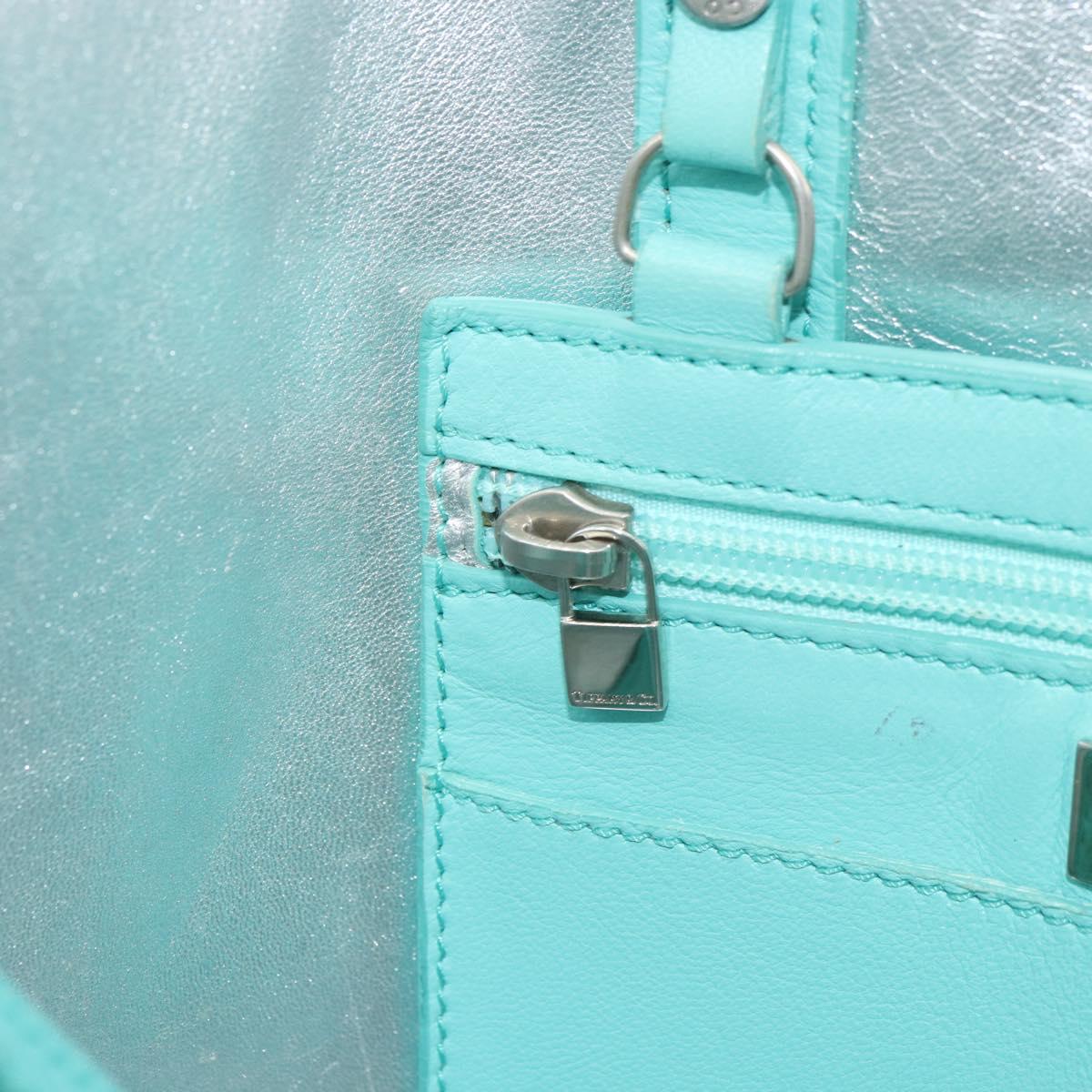 TIFFANY&Co. Hand Bag Leather Turquoise Blue Silver Auth bs31392
