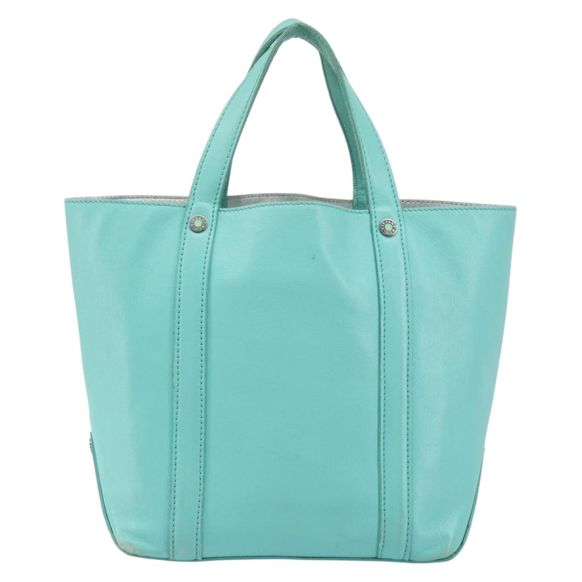 TIFFANY&Co. Hand Bag Leather Turquoise Blue Silver Auth bs31392