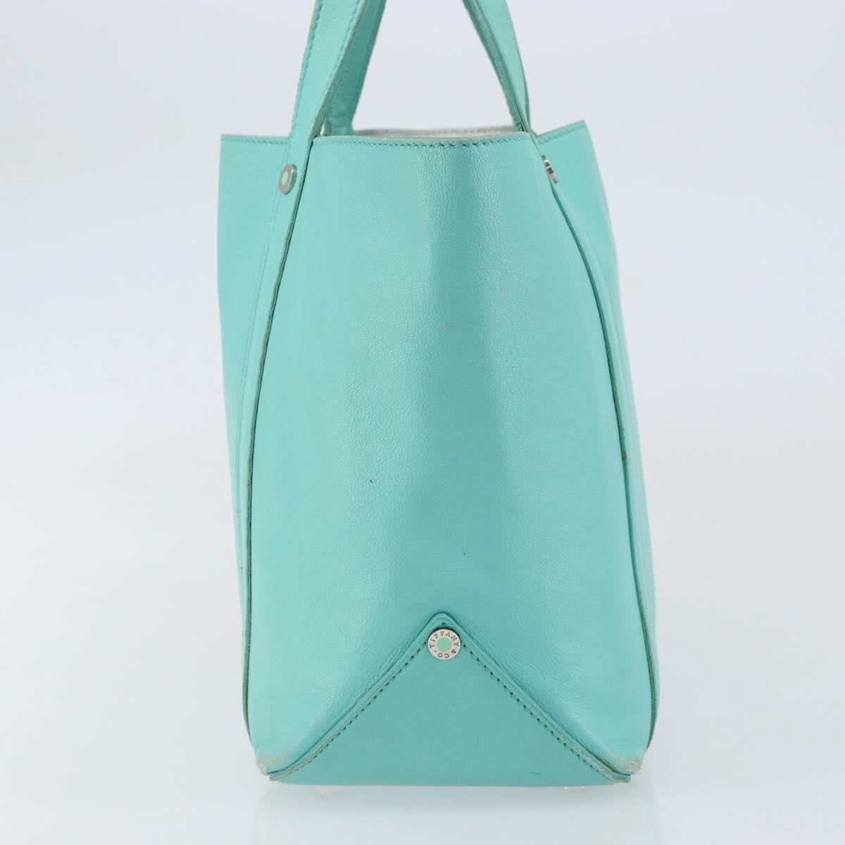 TIFFANY&Co. Hand Bag Leather Turquoise Blue Silver Auth bs31392