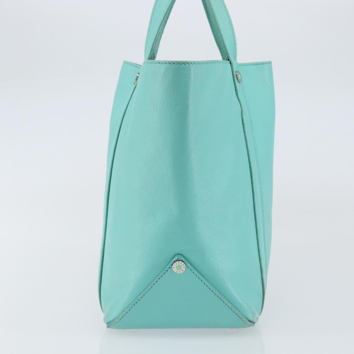 TIFFANY&Co. Hand Bag Leather Turquoise Blue Silver Auth bs31392