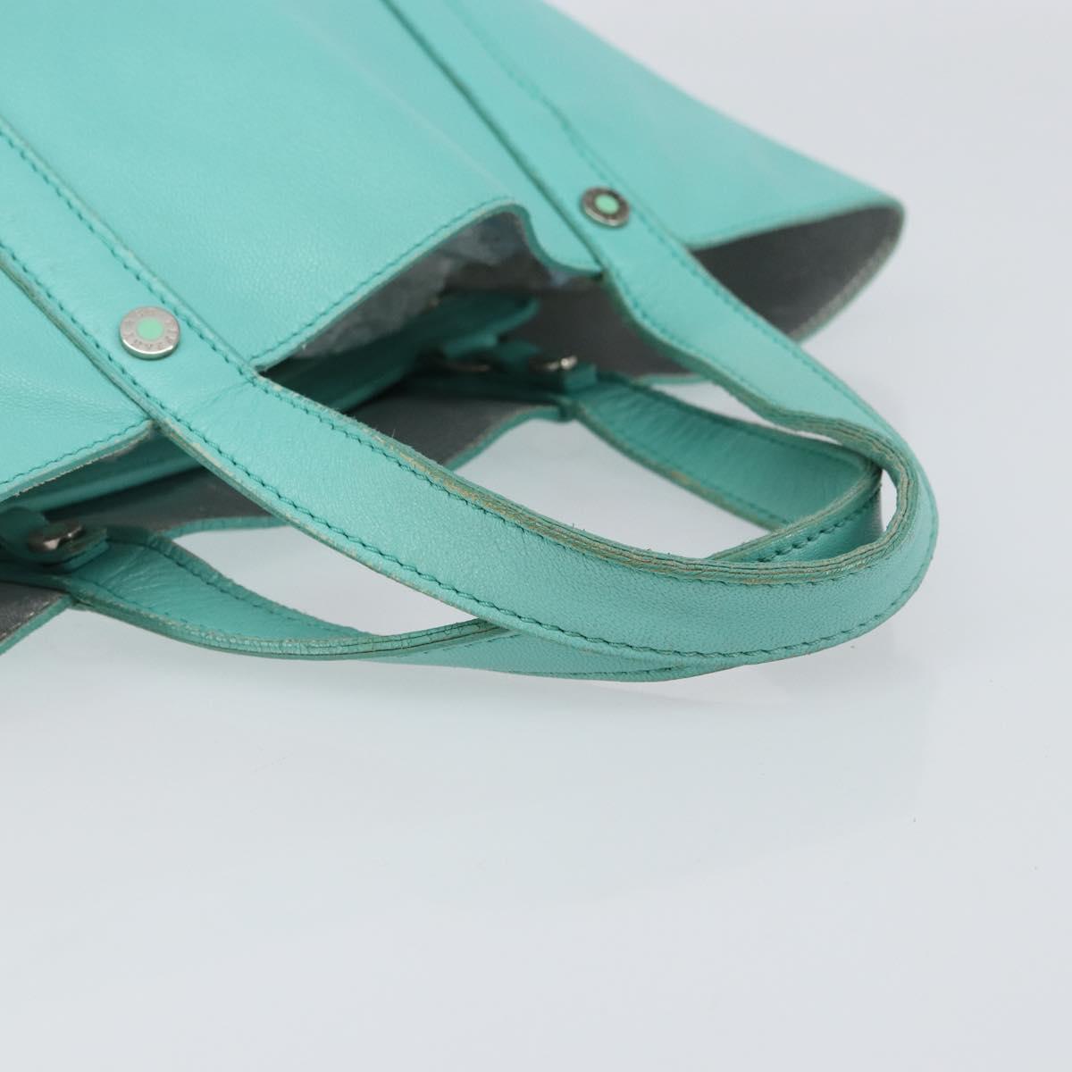 TIFFANY&Co. Hand Bag Leather Turquoise Blue Silver Auth bs31392
