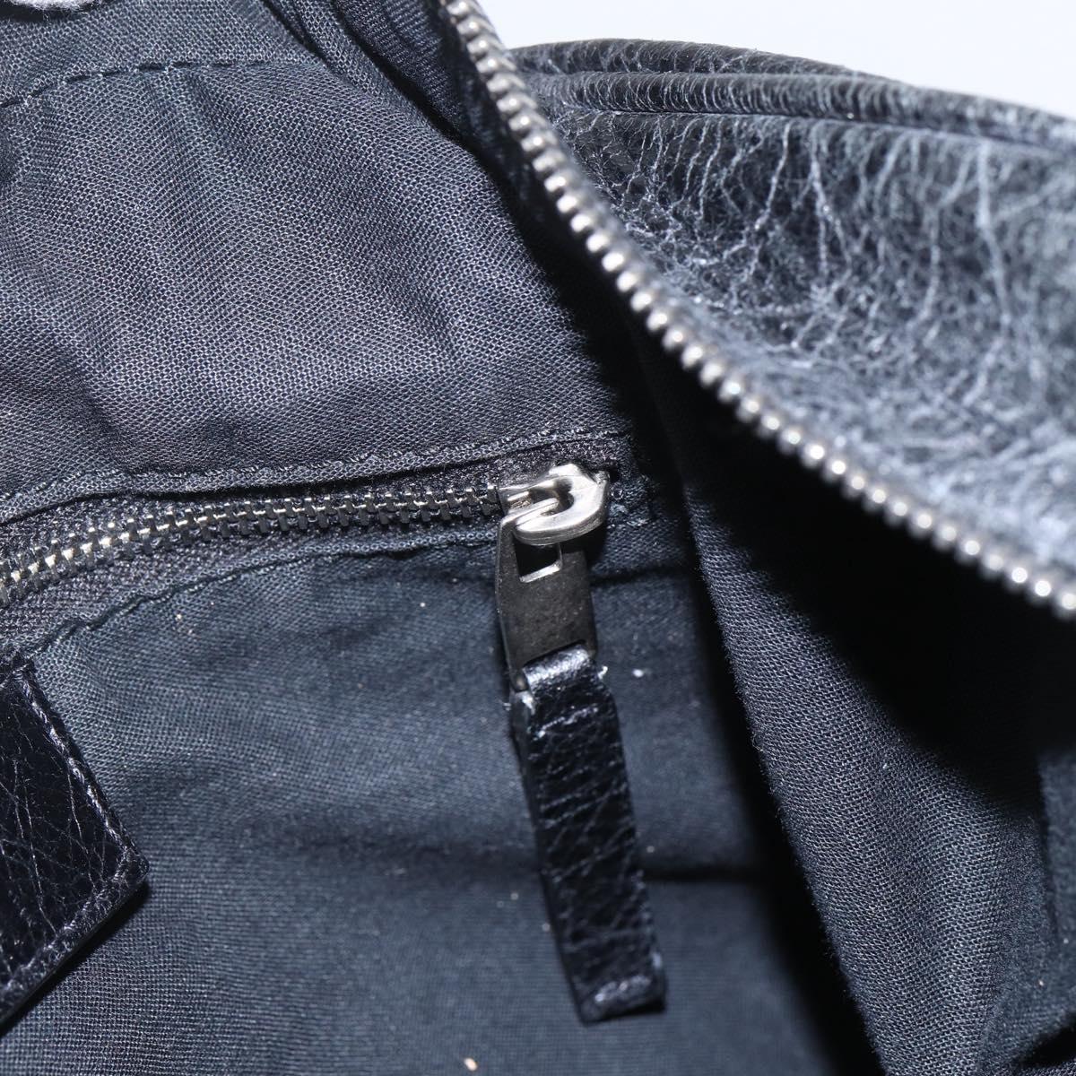 BALENCIAGA Business Bag Leather Black Silver Auth bs31393