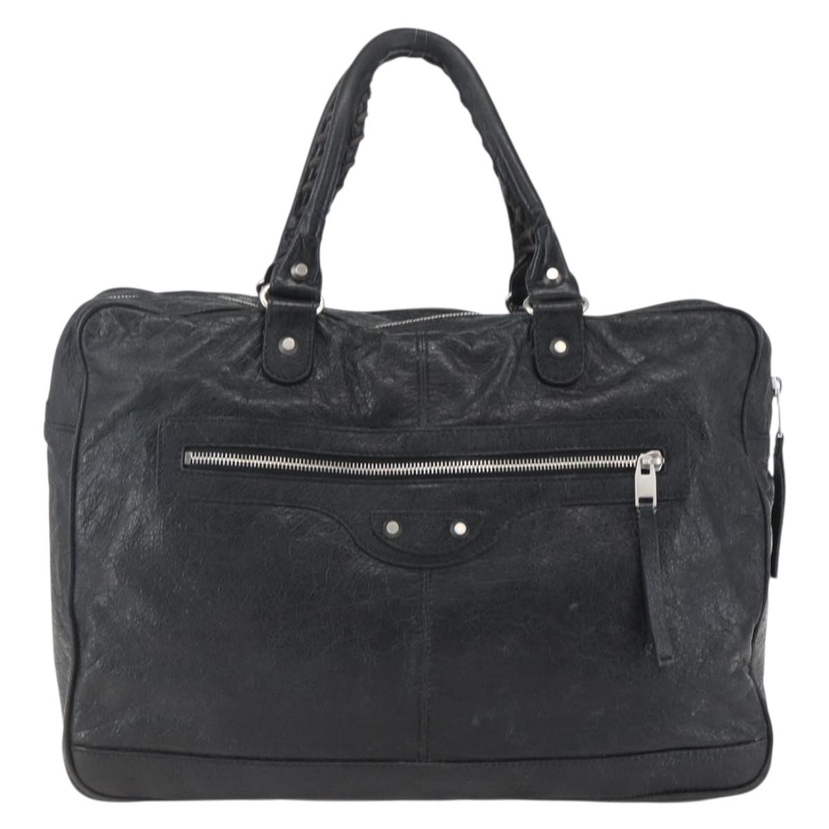 BALENCIAGA Business Bag Leather Black Silver Auth bs31393