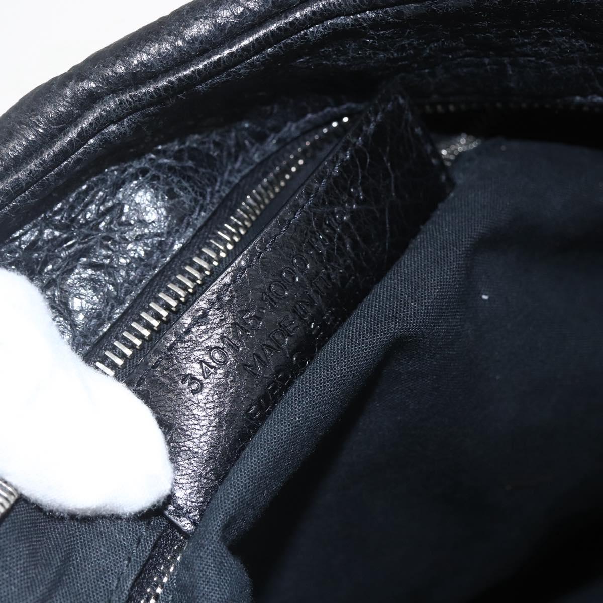 BALENCIAGA Business Bag Leather Black Silver Auth bs31393