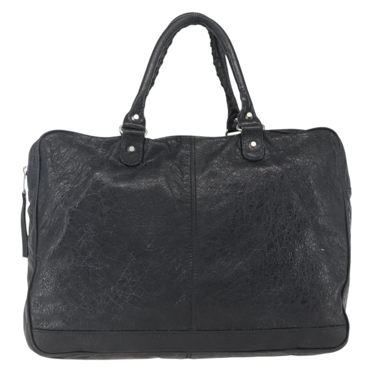 BALENCIAGA Business Bag Leather Black Silver Auth bs31393