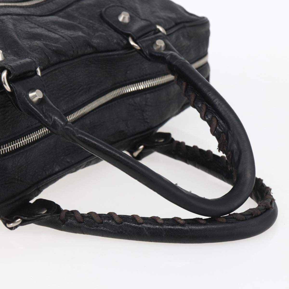 BALENCIAGA Business Bag Leather Black Silver Auth bs31393