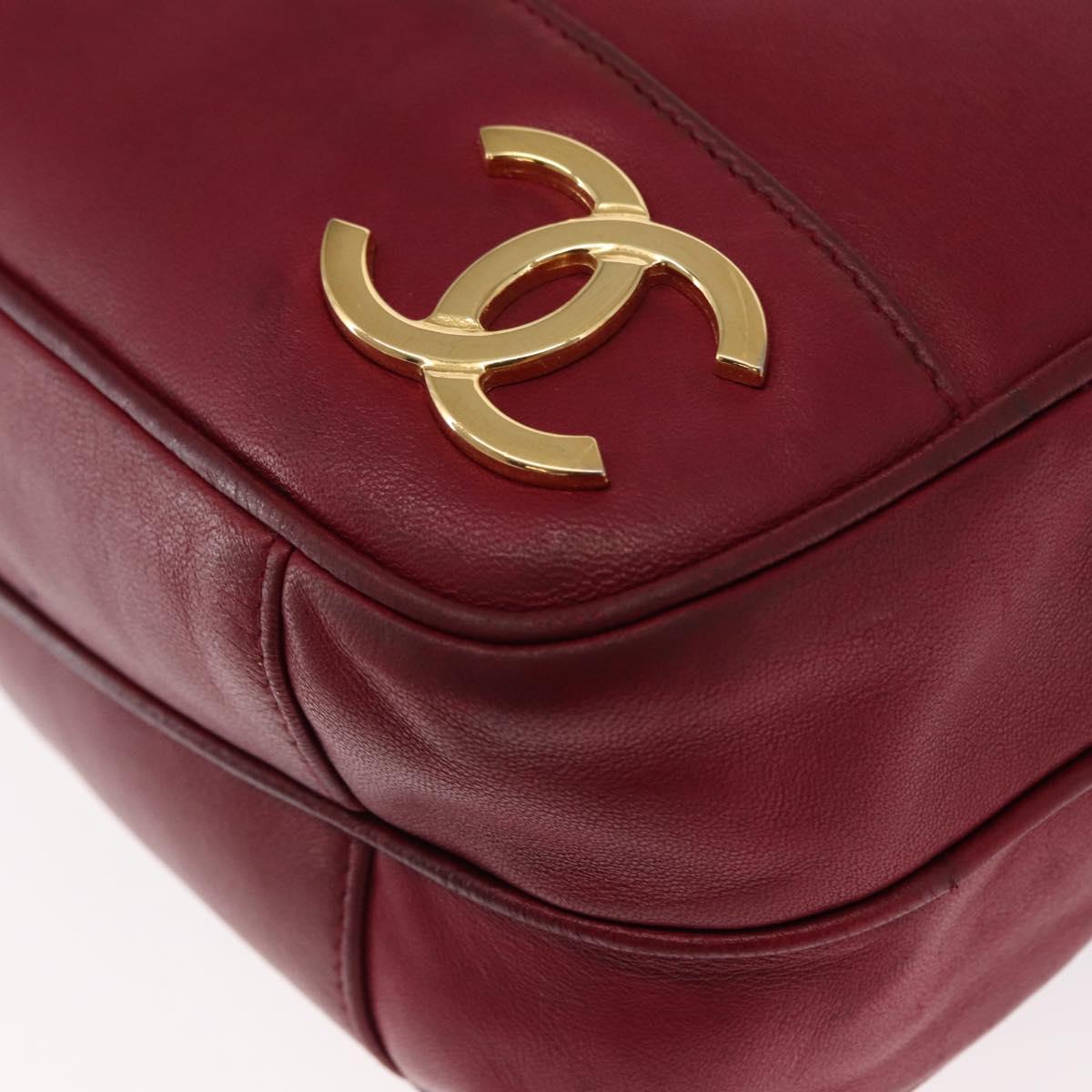 CHANEL Triple Coco Chain Shoulder Bag Lamb Skin Red Gold CC Auth bs31395