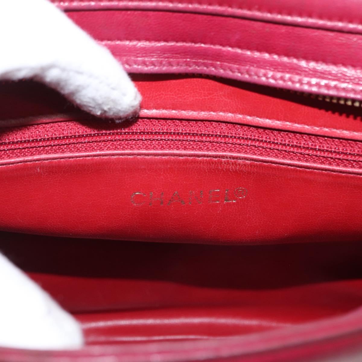 CHANEL Triple Coco Chain Shoulder Bag Lamb Skin Red Gold CC Auth bs31395