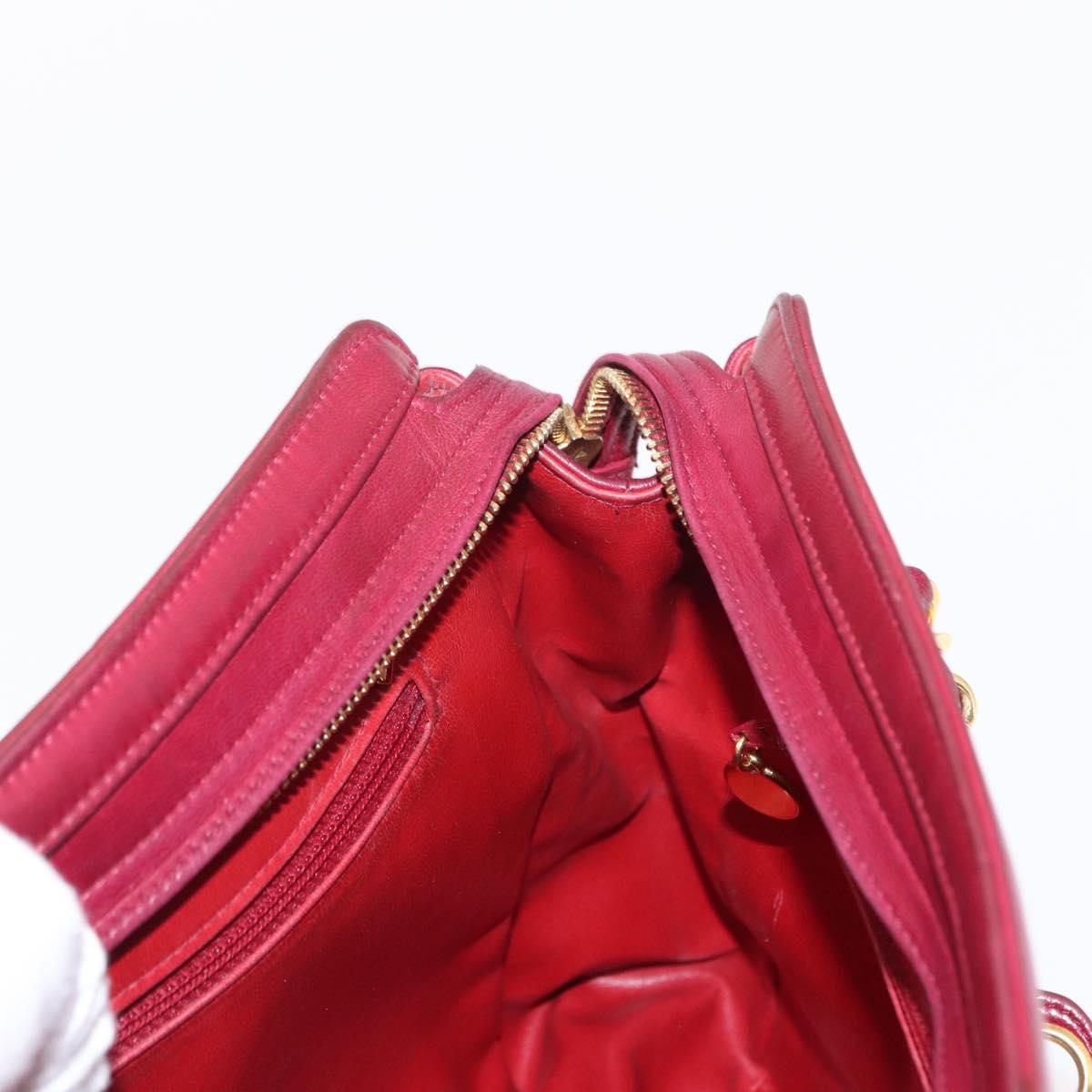 CHANEL Triple Coco Chain Shoulder Bag Lamb Skin Red Gold CC Auth bs31395