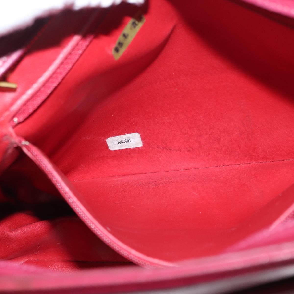 CHANEL Triple Coco Chain Shoulder Bag Lamb Skin Red Gold CC Auth bs31395