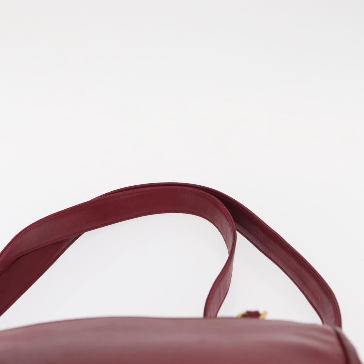 CHANEL Triple Coco Chain Shoulder Bag Lamb Skin Red Gold CC Auth bs31395