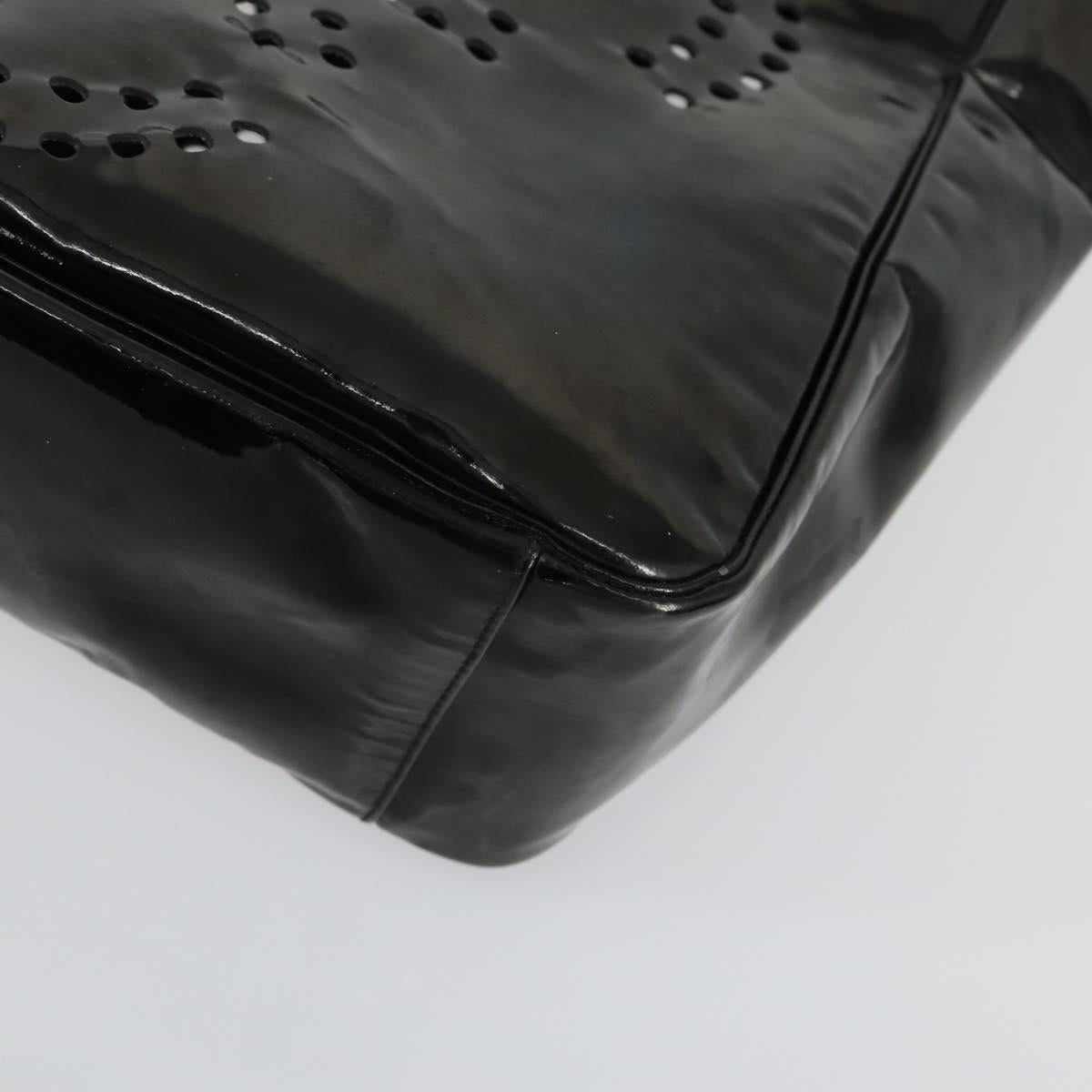 CHANEL Punching Triple Coco Hand Bag Enamel Black CC Auth bs31397