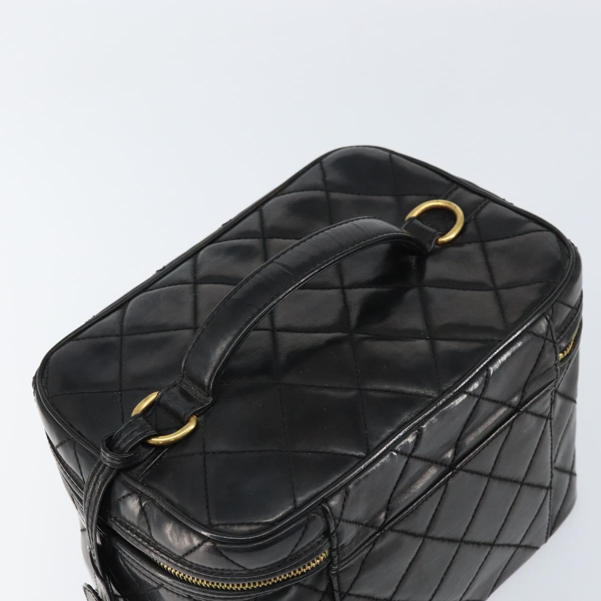 CHANEL Matelasse Vanity Pouch Enamel Black Gold CC Auth bs31398