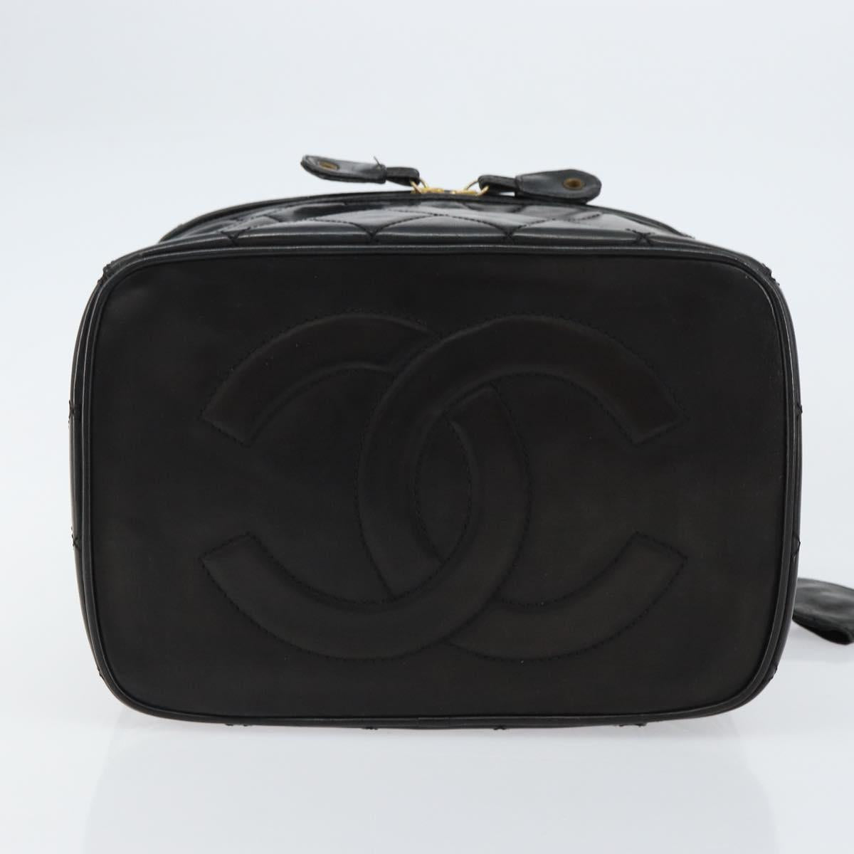 CHANEL Matelasse Vanity Pouch Enamel Black Gold CC Auth bs31398