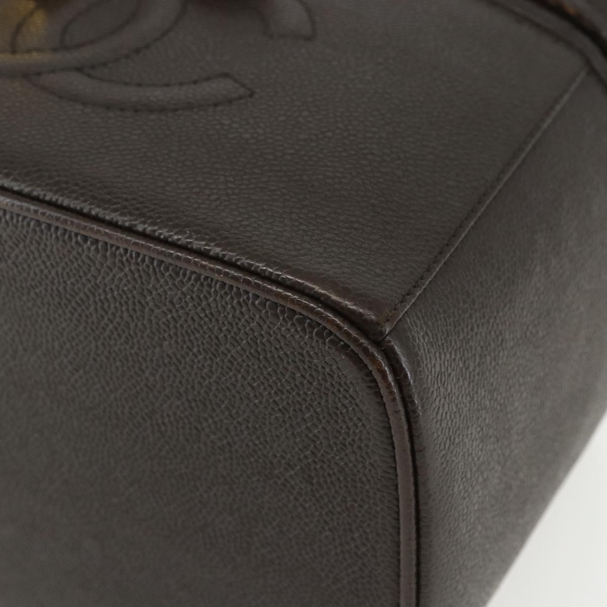 CHANEL COCO Mark Vanity Pouch Caviar Skin Brown Gold CC Auth bs31399