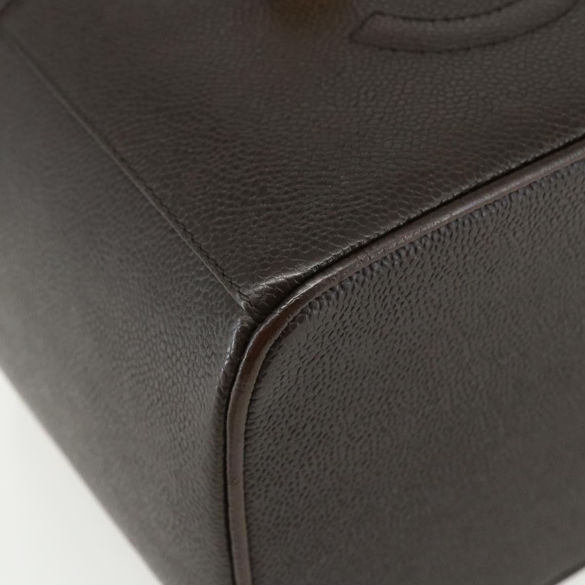 CHANEL COCO Mark Vanity Pouch Caviar Skin Brown Gold CC Auth bs31399