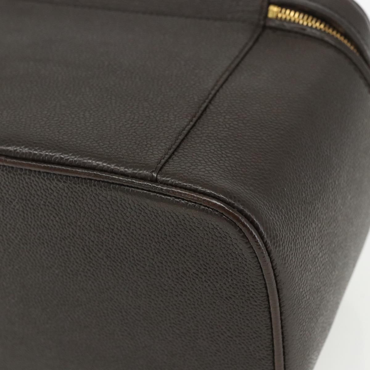 CHANEL COCO Mark Vanity Pouch Caviar Skin Brown Gold CC Auth bs31399