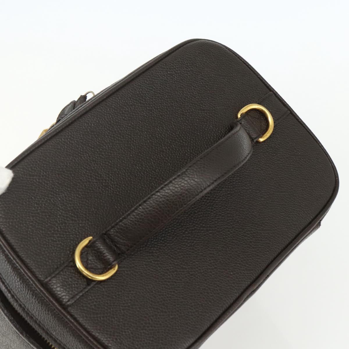 CHANEL COCO Mark Vanity Pouch Caviar Skin Brown Gold CC Auth bs31399
