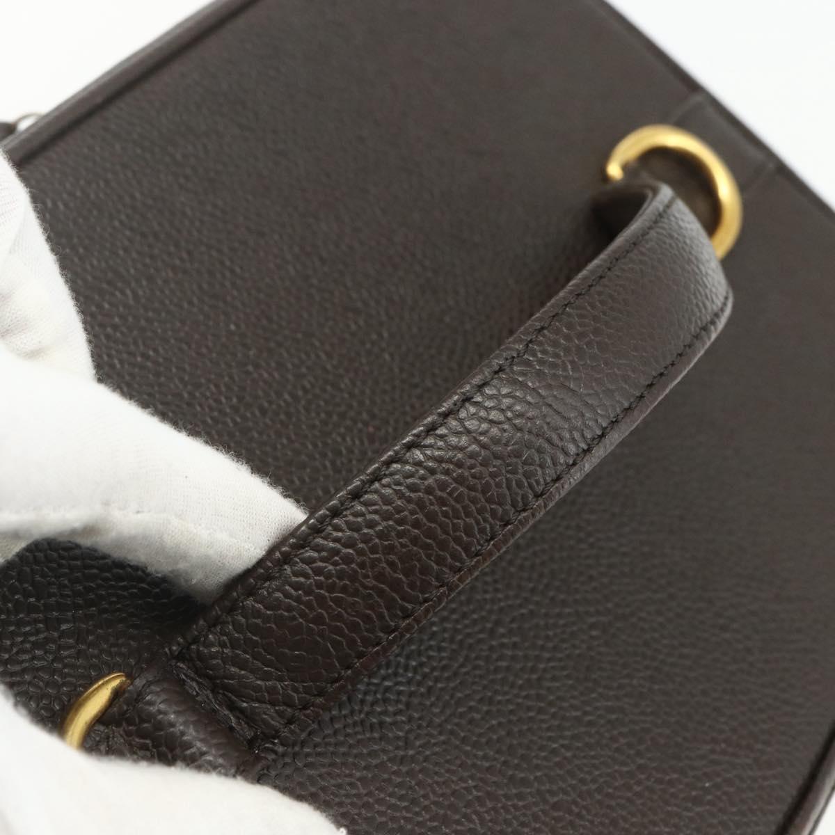 CHANEL COCO Mark Vanity Pouch Caviar Skin Brown Gold CC Auth bs31399