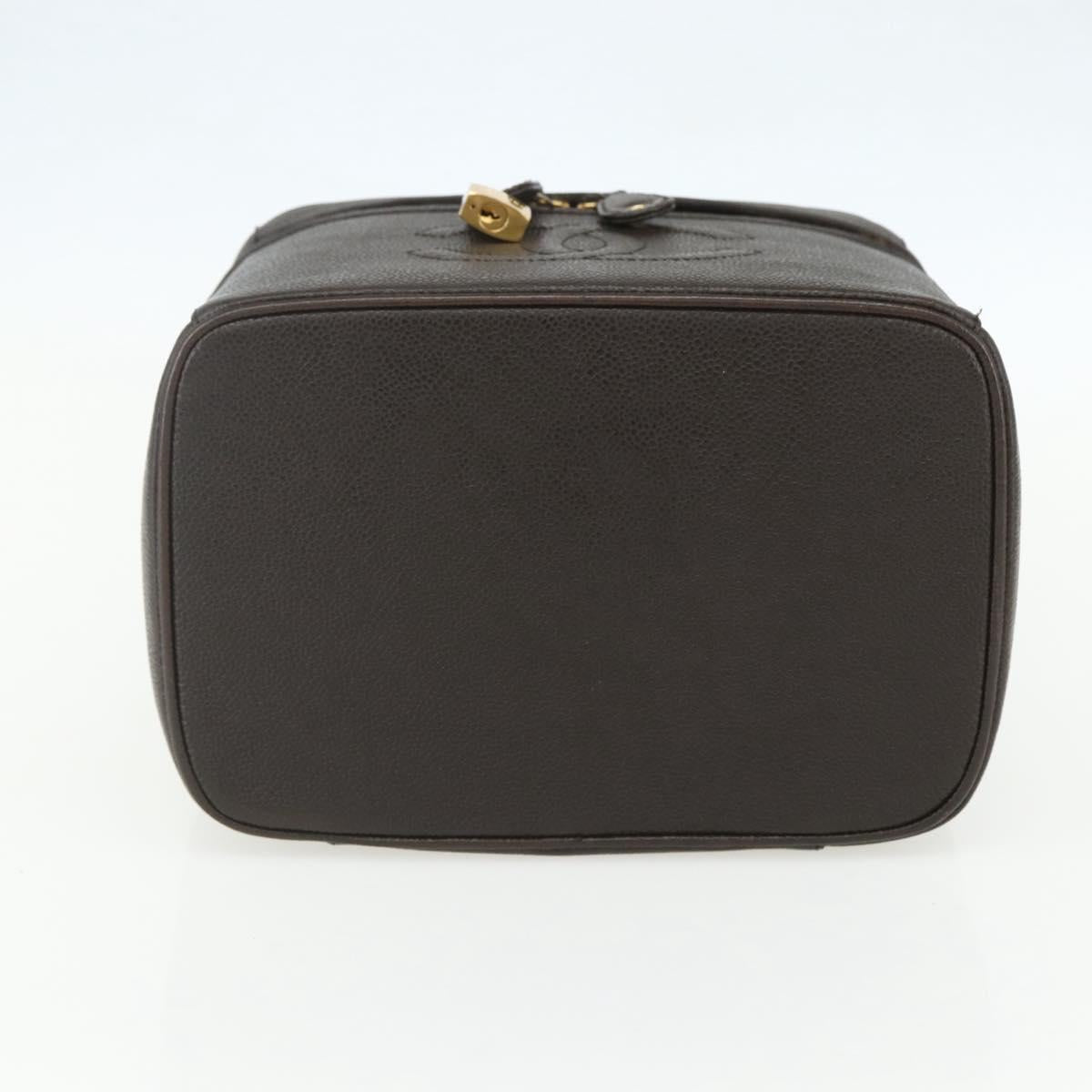CHANEL COCO Mark Vanity Pouch Caviar Skin Brown Gold CC Auth bs31399