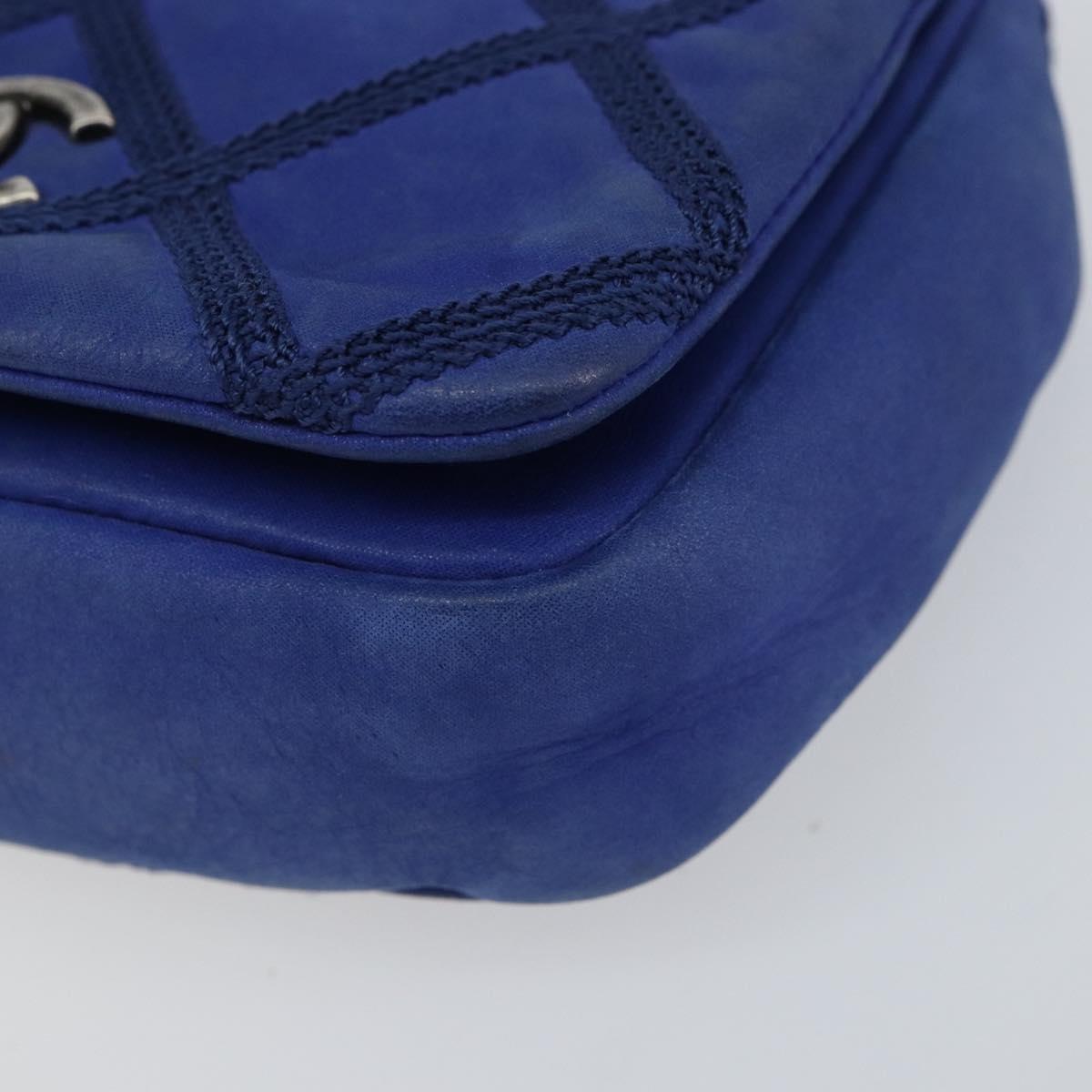 CHANEL Chain Matelasse Shoulder Bag Lamb Skin Blue Silver CC Auth bs31400