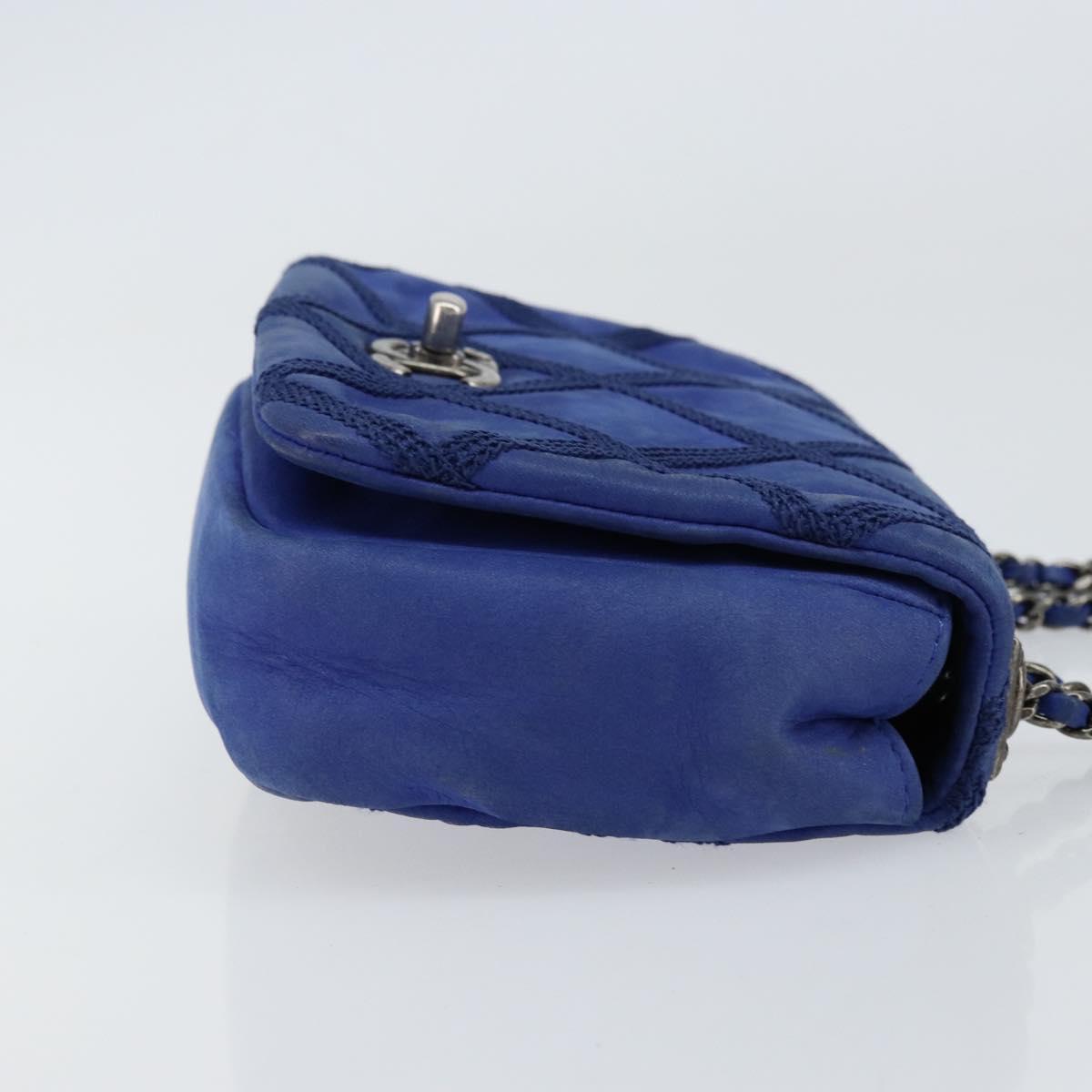 CHANEL Chain Matelasse Shoulder Bag Lamb Skin Blue Silver CC Auth bs31400