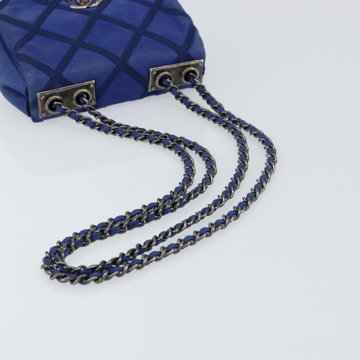 CHANEL Chain Matelasse Shoulder Bag Lamb Skin Blue Silver CC Auth bs31400
