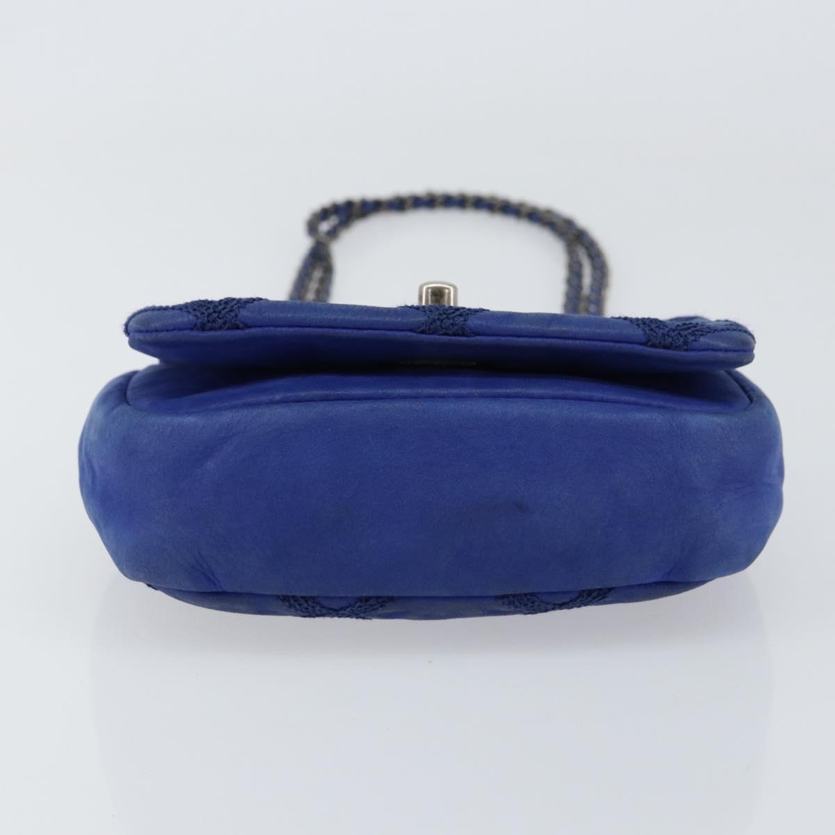 CHANEL Chain Matelasse Shoulder Bag Lamb Skin Blue Silver CC Auth bs31400