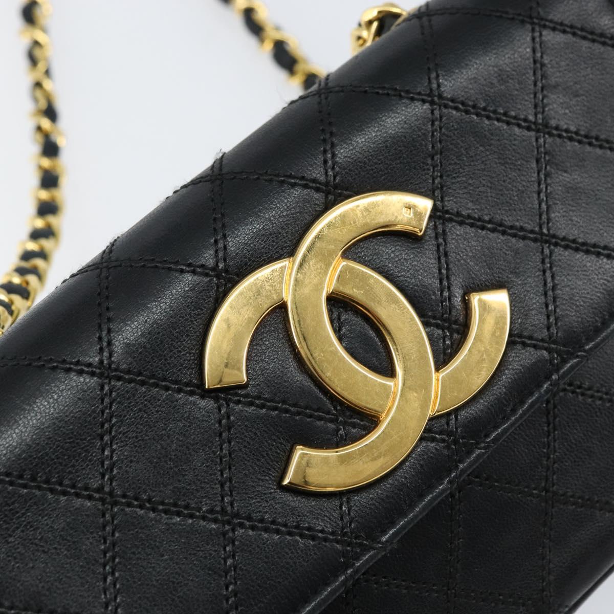 CHANEL Chain Bicolore Shoulder Bag Lamb Skin Black Gold CC Auth bs31401
