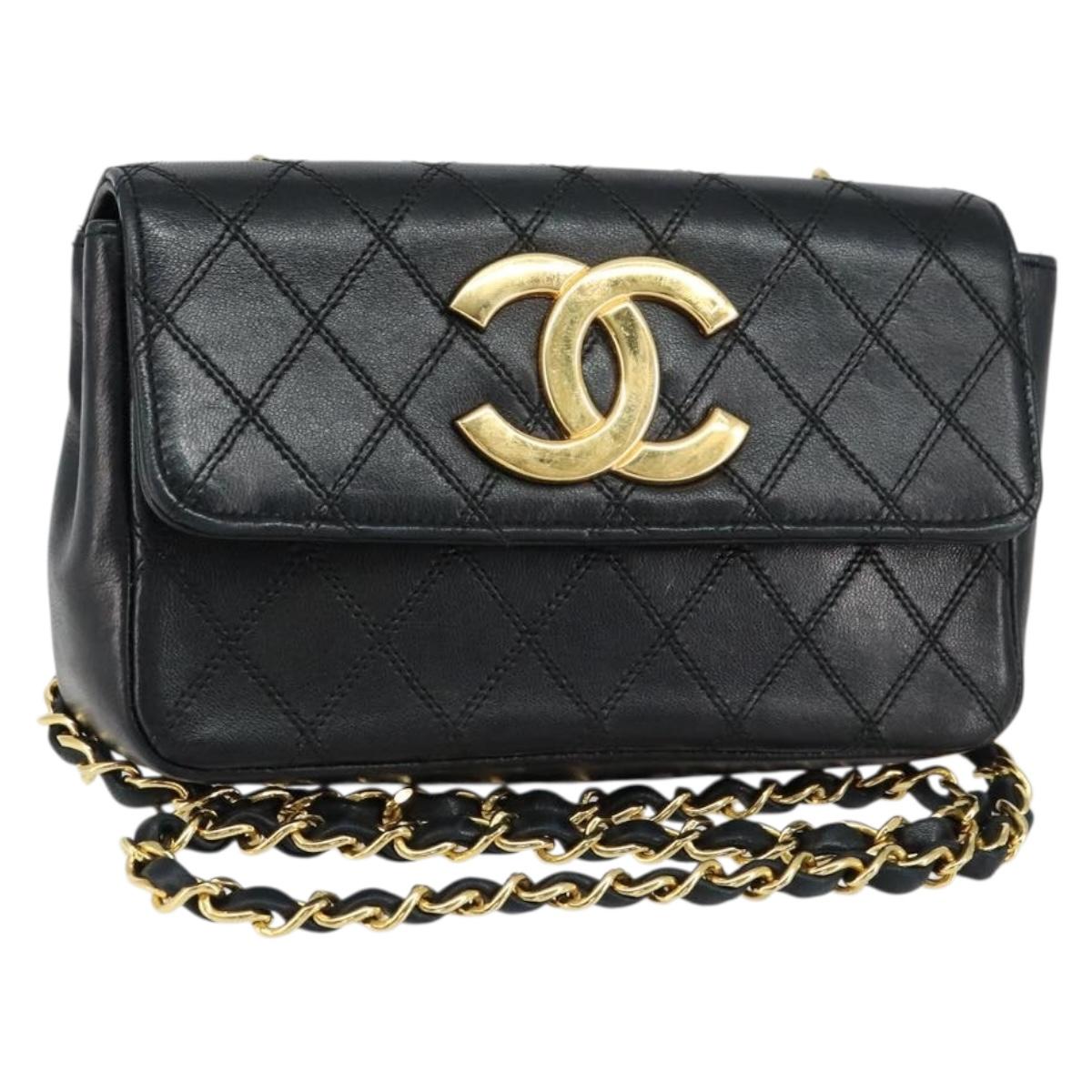 CHANEL Chain Bicolore Shoulder Bag Lamb Skin Black Gold CC Auth bs31401