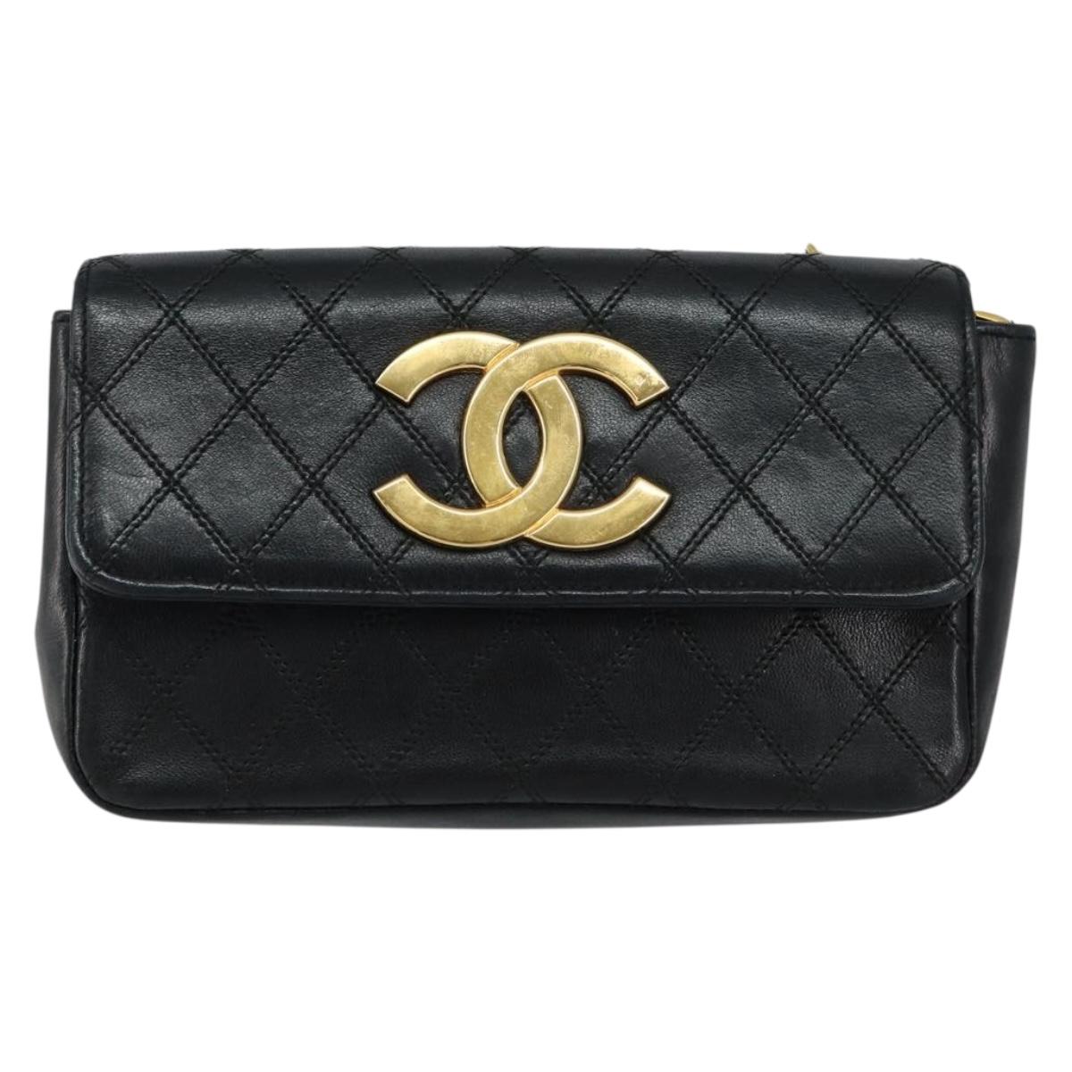 CHANEL Chain Bicolore Shoulder Bag Lamb Skin Black Gold CC Auth bs31401