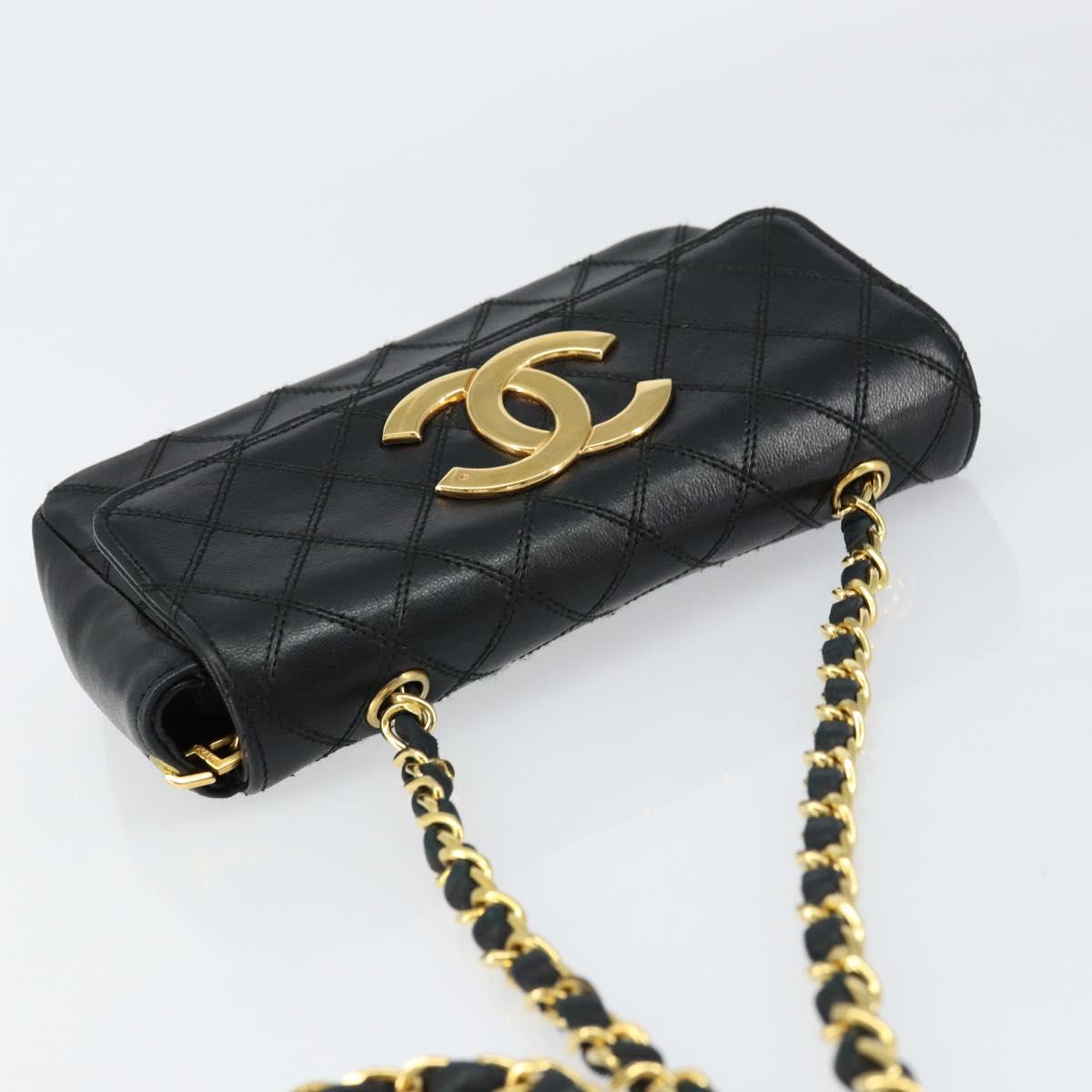 CHANEL Chain Bicolore Shoulder Bag Lamb Skin Black Gold CC Auth bs31401