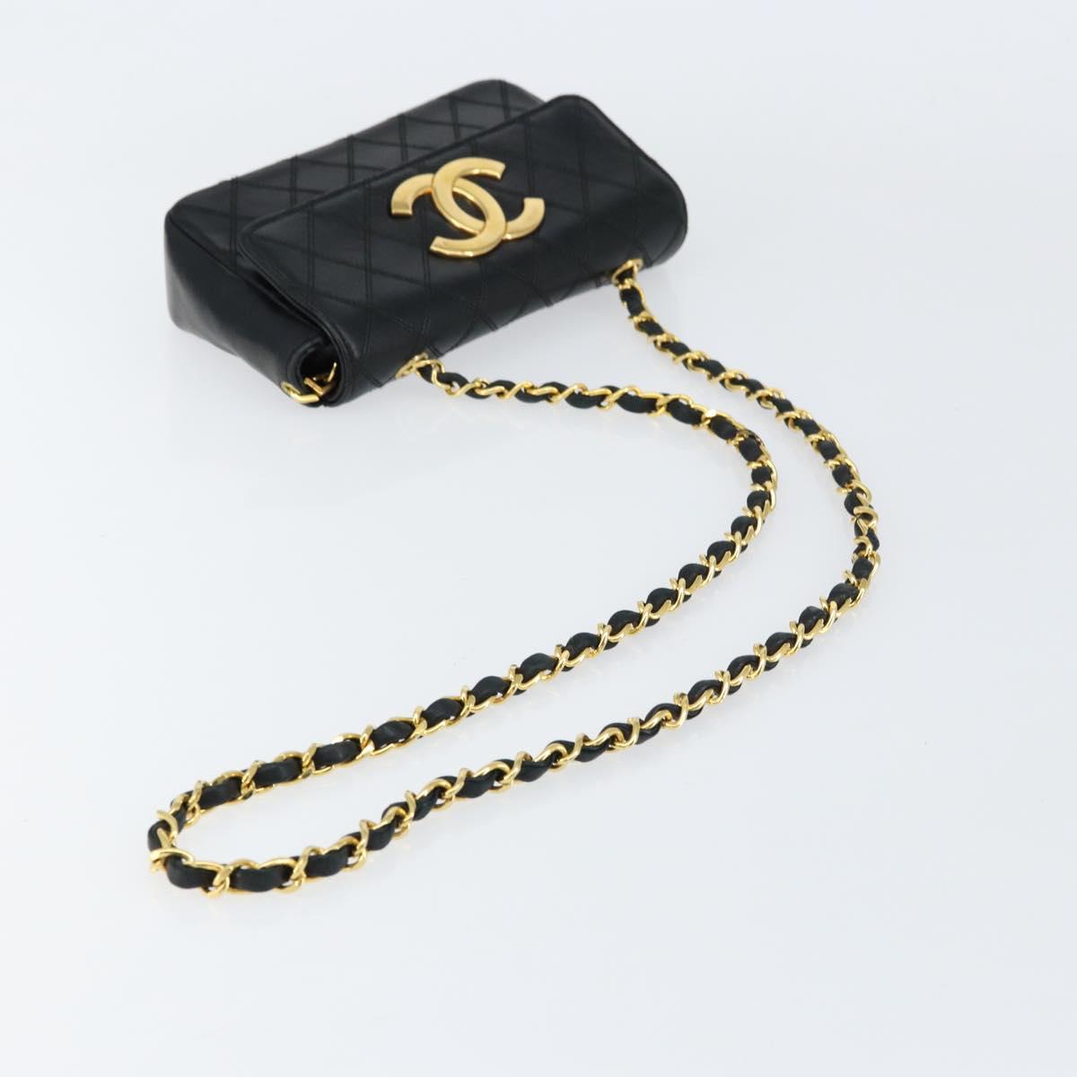 CHANEL Chain Bicolore Shoulder Bag Lamb Skin Black Gold CC Auth bs31401