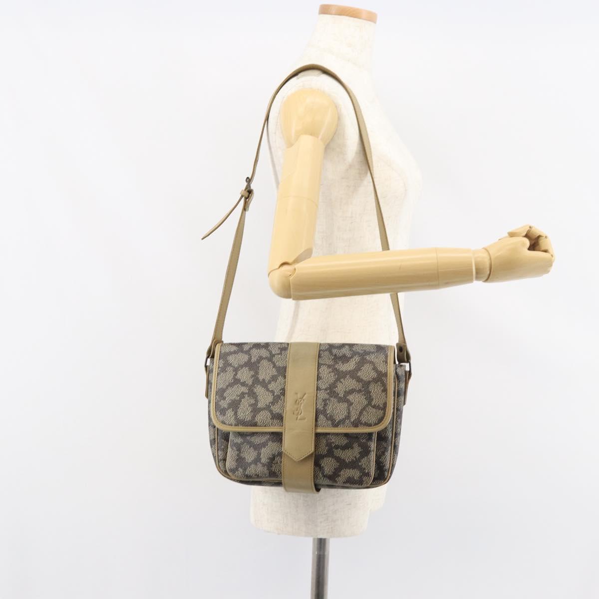 SAINT LAURENT Shoulder Bag PVC Leather Beige Auth bs31402