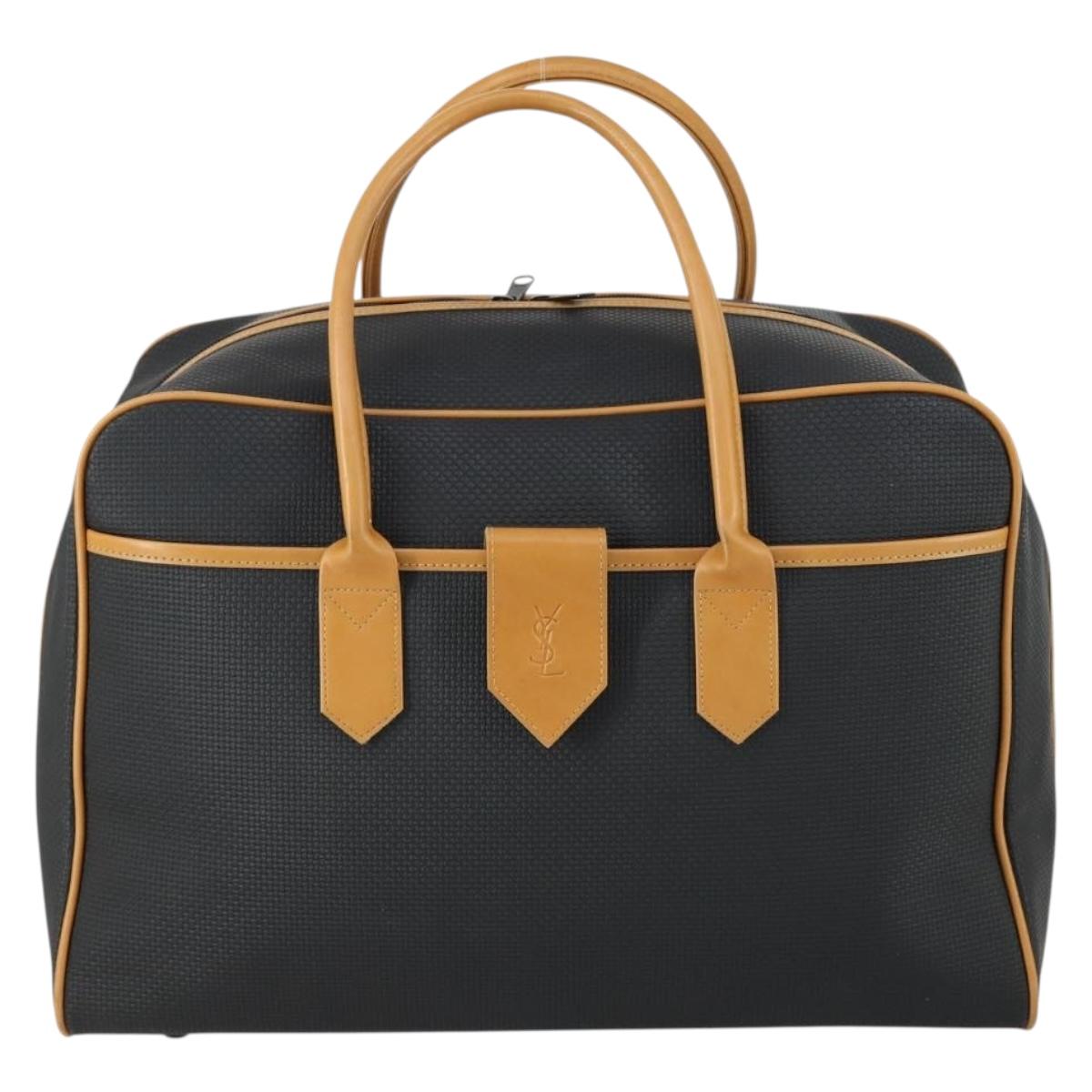 SAINT LAURENT Boston Bag PVC Leather Black Brown Auth bs31405