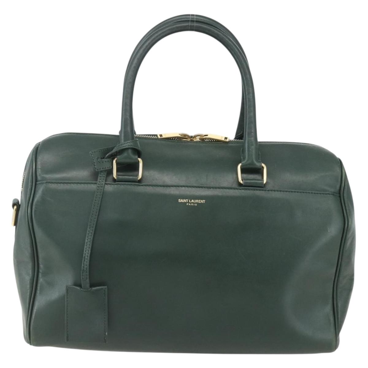 SAINT LAURENT Baby Duffel Hand Bag Leather Green Gold 322049 Auth bs31407