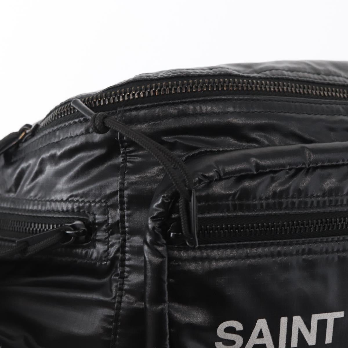 SAINT LAURENT Waist Bag Nylon Black White Auth bs31408