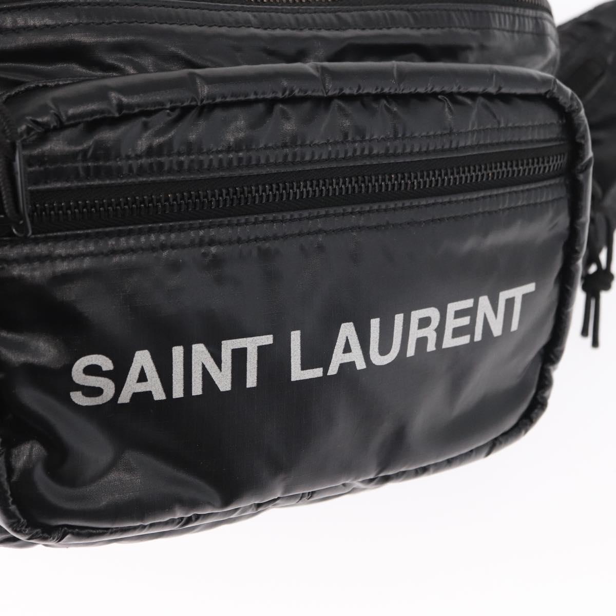 SAINT LAURENT Waist Bag Nylon Black White Auth bs31408