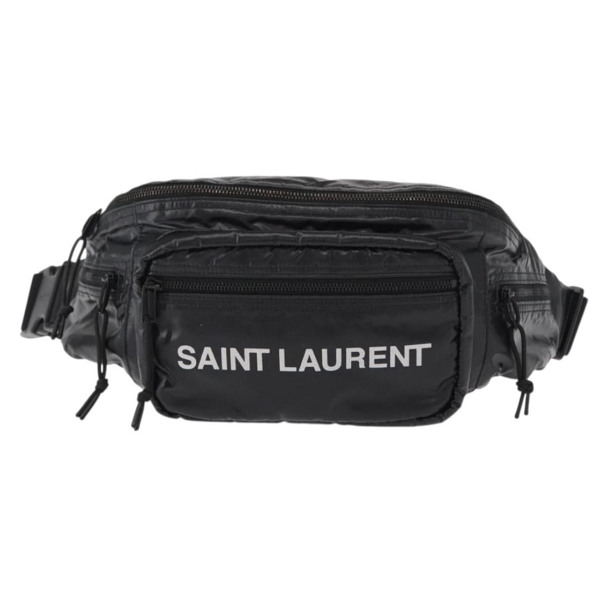 SAINT LAURENT Waist Bag Nylon Black White Auth bs31408