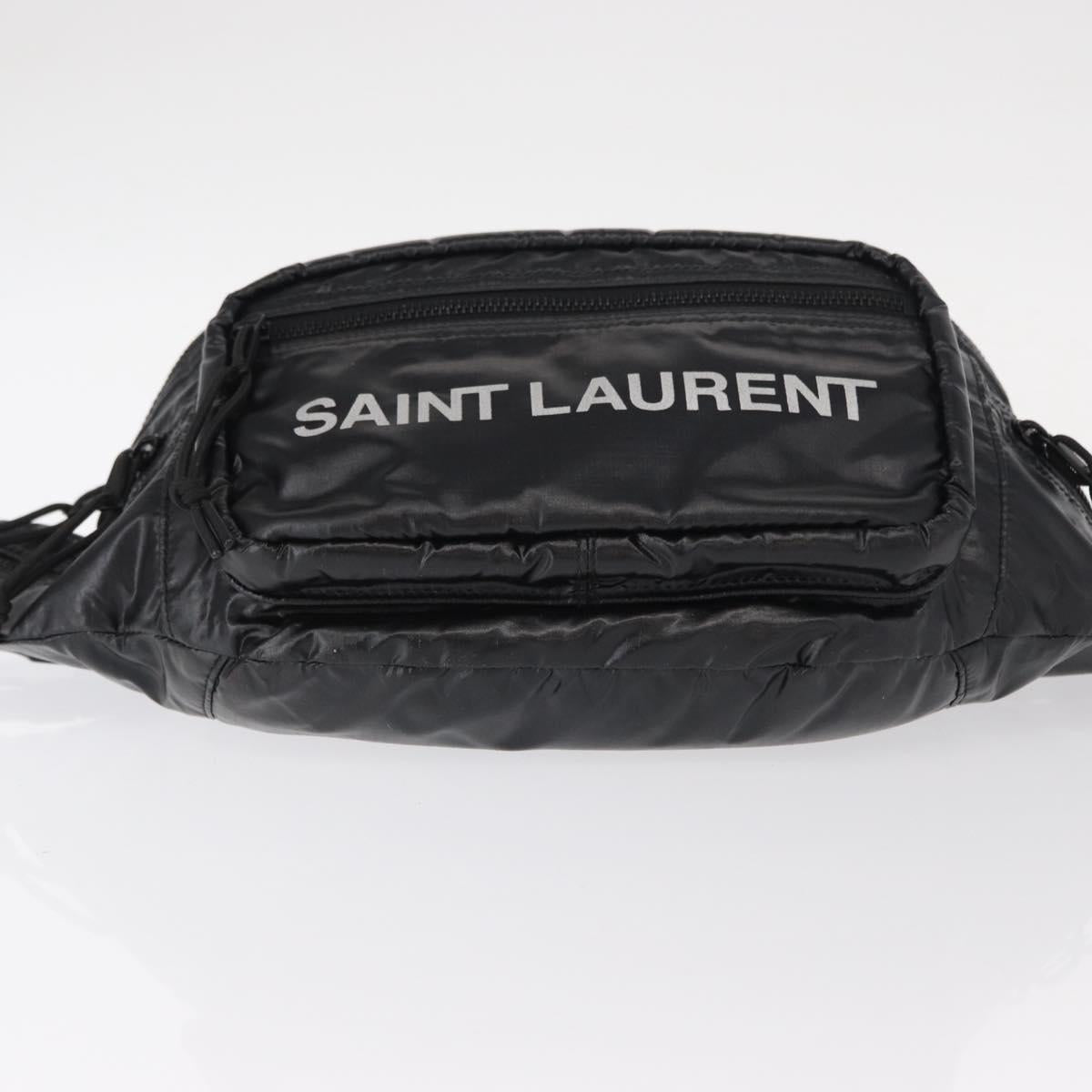 SAINT LAURENT Waist Bag Nylon Black White Auth bs31408