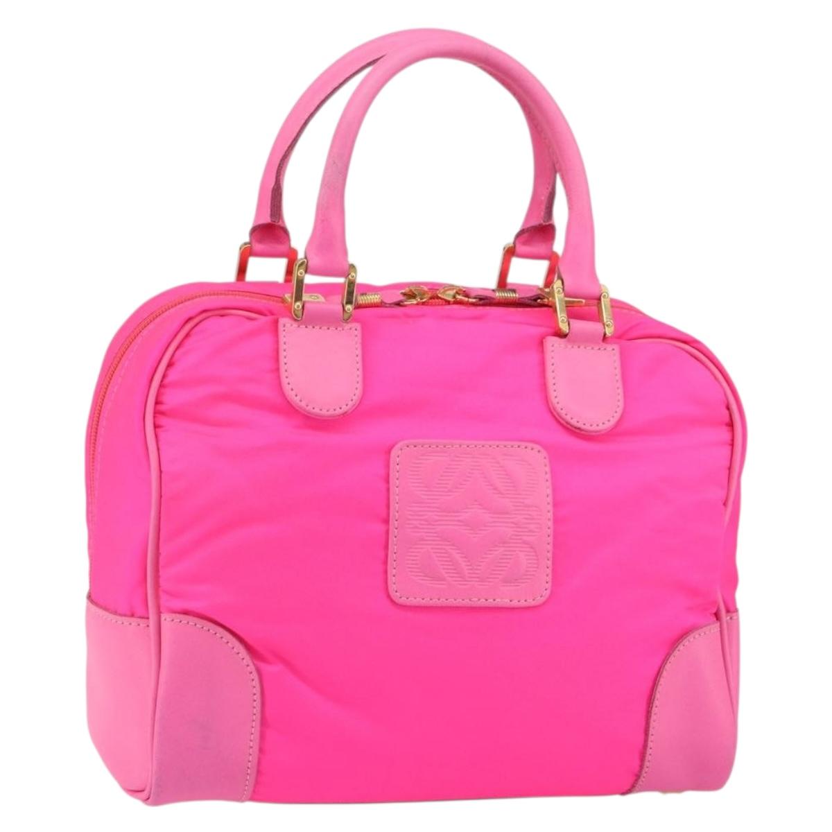 LOEWE Amazona 30 Tote Bag Nylon Leather Pink Gold Auth bs31409