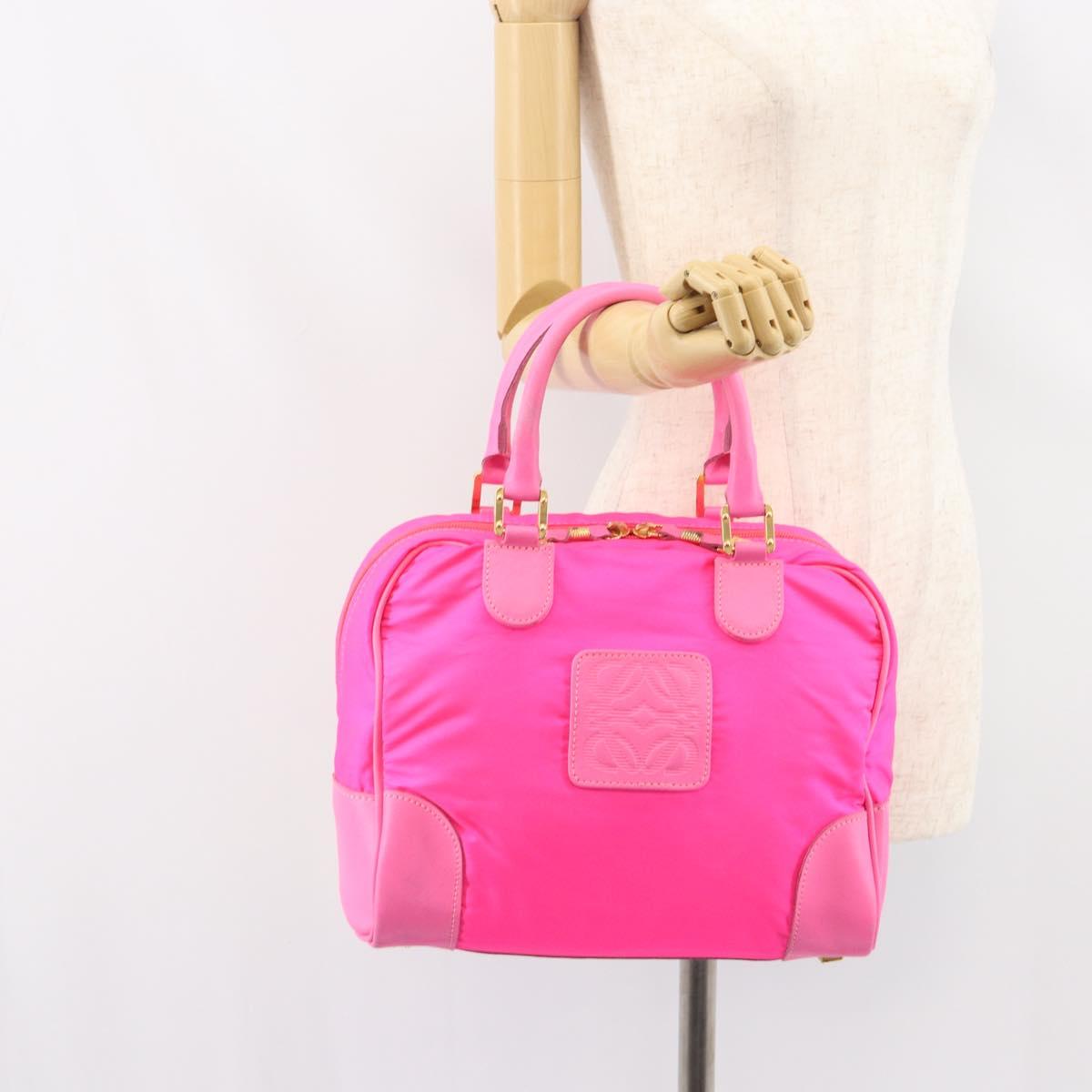 LOEWE Amazona 30 Tote Bag Nylon Leather Pink Gold Auth bs31409