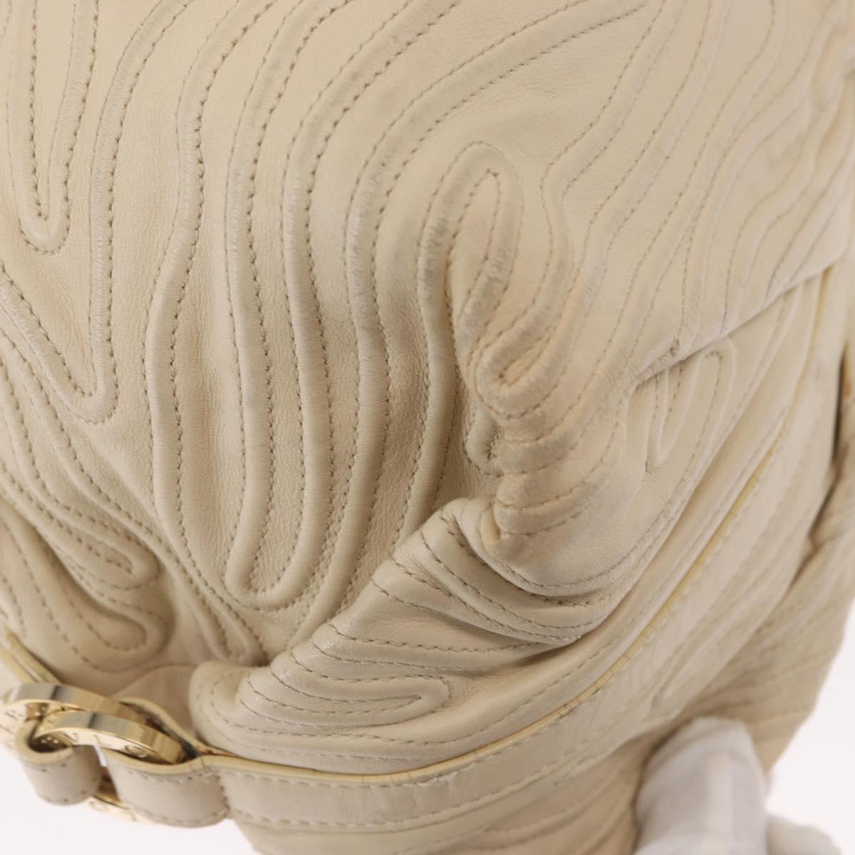 BVLGARI Chandra Hand Bag Leather Canvas Beige Brown Auth bs31410