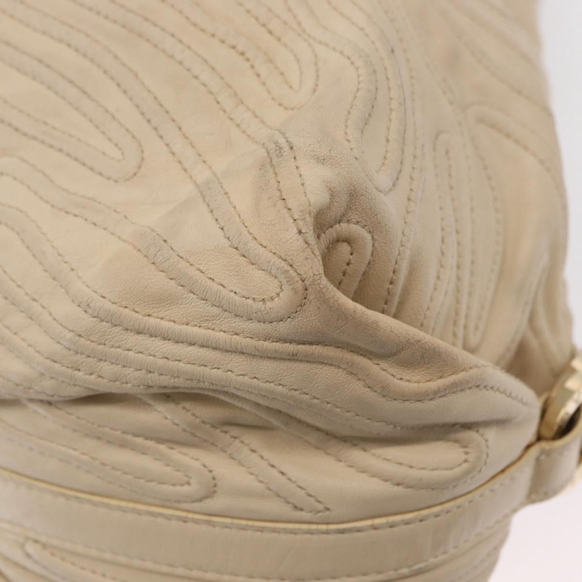 BVLGARI Chandra Hand Bag Leather Canvas Beige Brown Auth bs31410